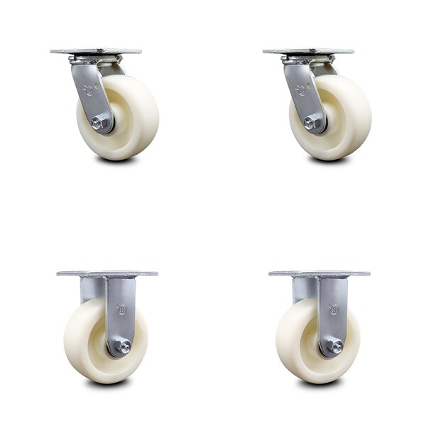 5 Inch Nylon Caster Set with Roller Bearings 2 Swivel 2 Rigid